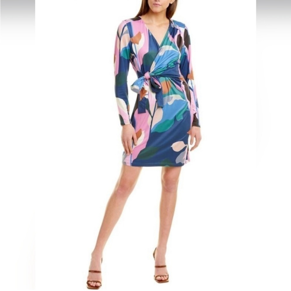 Hutch Blue Purple Geometric Print V-Neck Long Sleeve Faux Wrap Mini Dress XXL